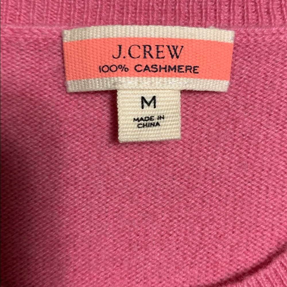 J.Crew Women Classic-Fit Pink Medium Cashmere Floral Peace Embroidery Sweater - Picture 7 of 12